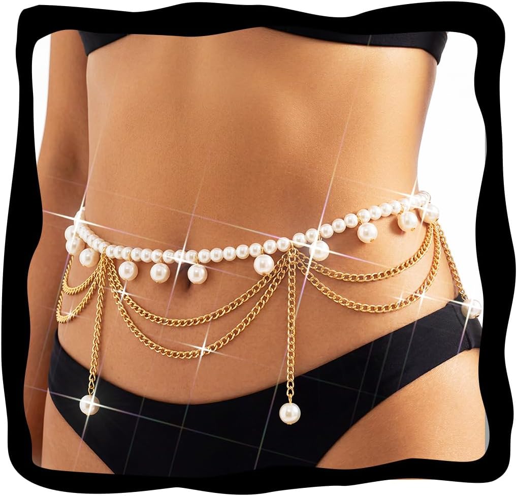 BODIY Gold Tassel Waist Chain Belt Layered Waist Accessories Summer Beach Belly Chain Boho Body Jewelry for Women