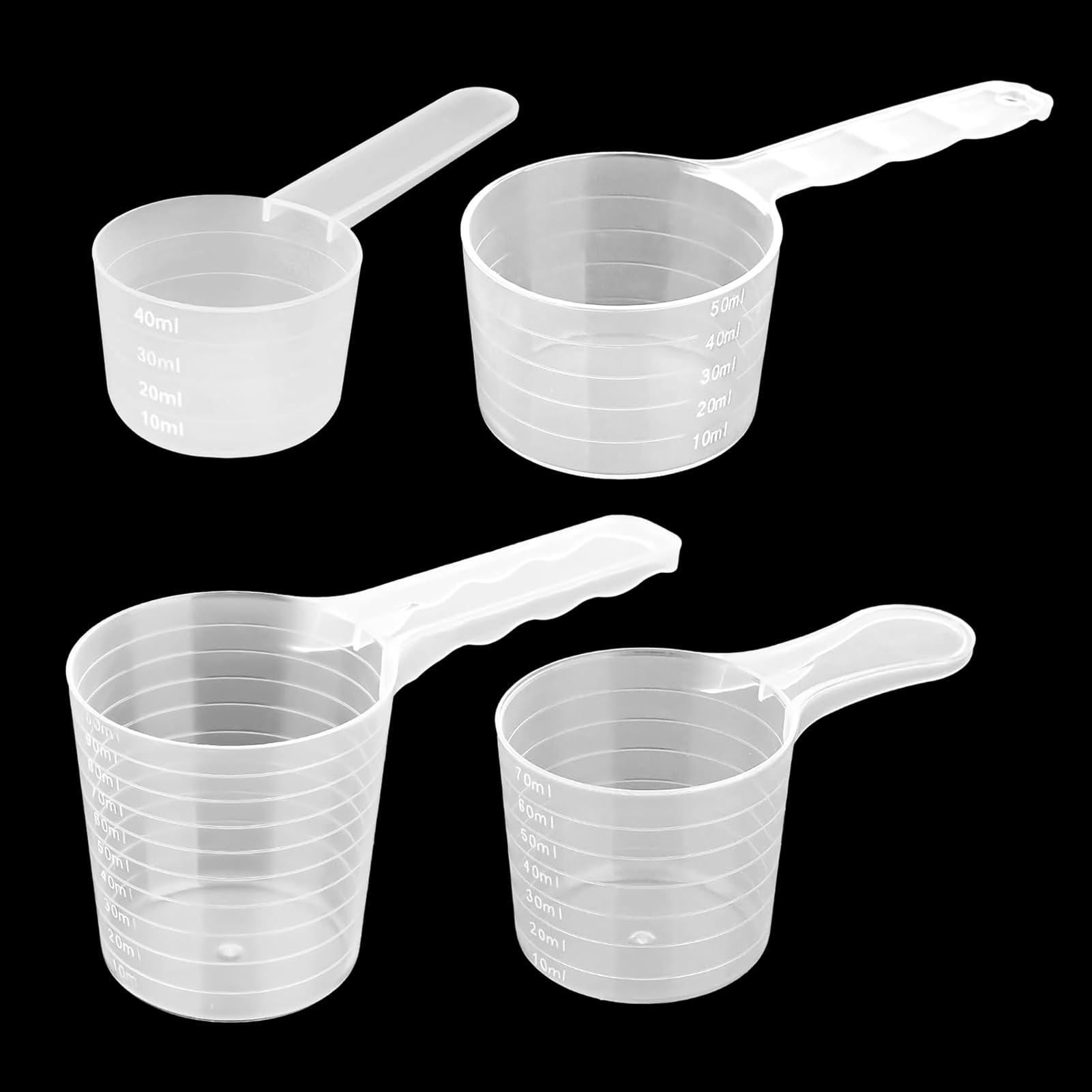 Lot de 4 cuillères doseuses transparentes graduées 40-100 ml pour lessive, protéines, poudre