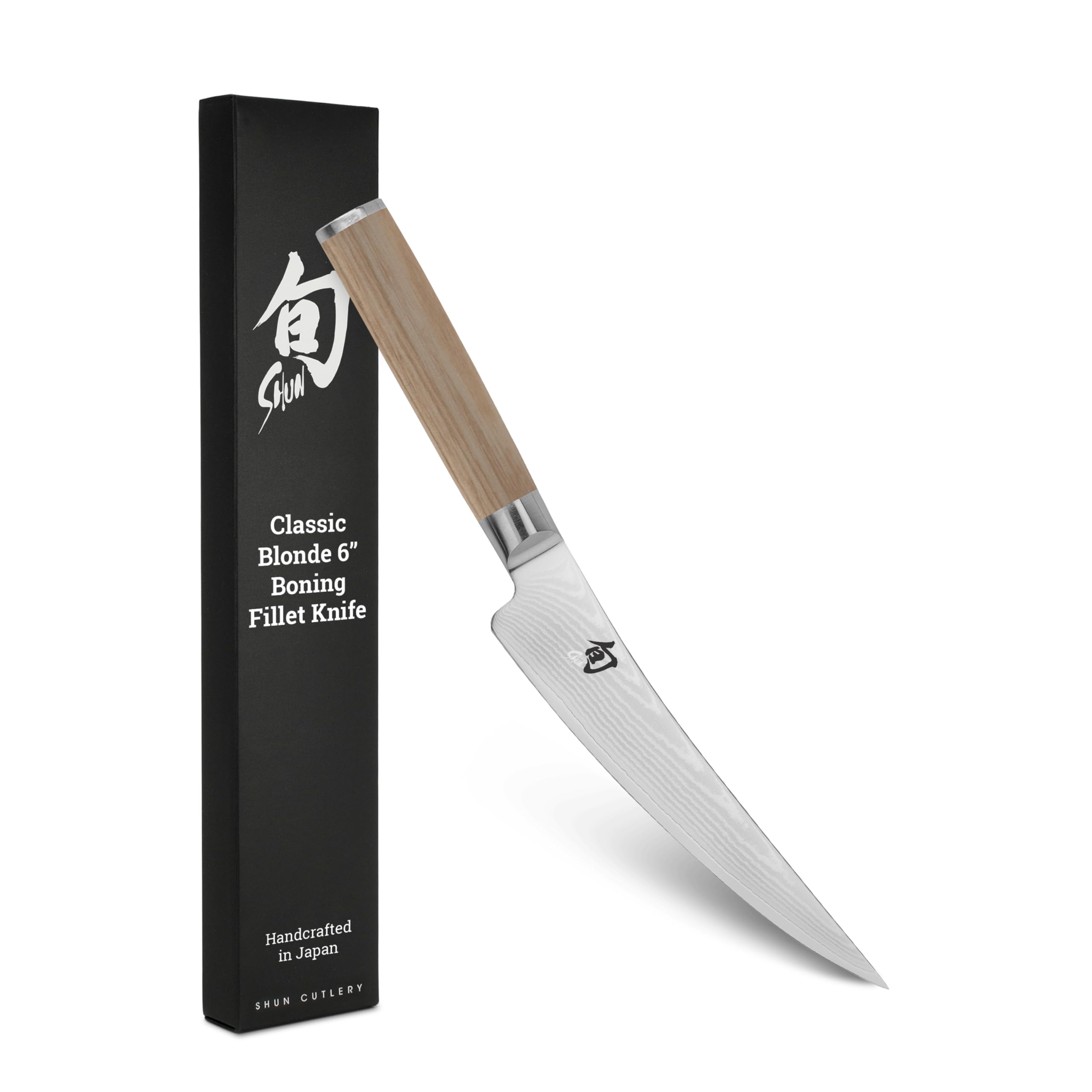 Shun Classic Blonde 6" Boning & Fillet Knife, Handcrafted Japanese Curved Knife, VG-MAX Core with Damascus Stainless Steel Cladding, Pakkawood Handle,