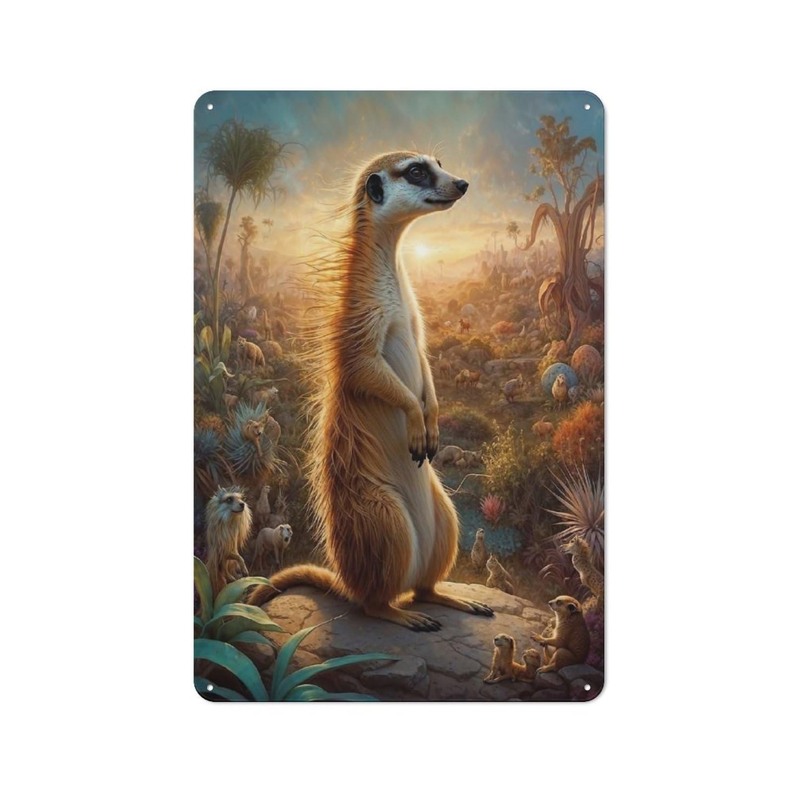 Junmoney Magical Meerkat Safari Tin Wall Plaque 30X20cm With For Man Cave Or Games Room, A Housewarming Gift For Leisure-Room Decor Enthusiasts