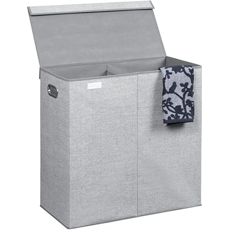 mDesign Wäschekorb mit Deckel grau – Faltbarer Wäschesack – Idealer