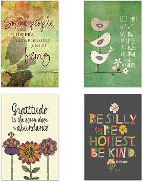 Tree-Free Greetings - All Occasion Cards - Artful Designs - 16 Assorted Cards + White Envelopes - Made in USA - 100% Recycled Paper - 4 x 6 - Be Kind FP54174