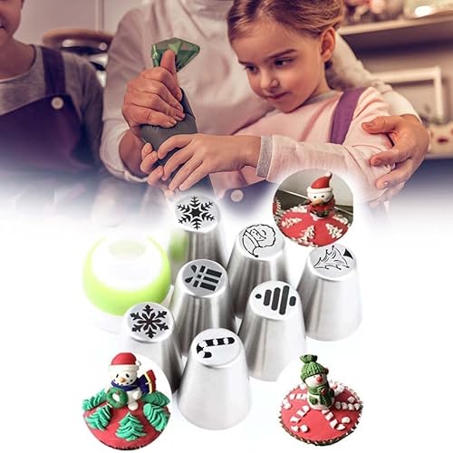 (13 piezas) Boquillas de punta glaseada de flores de Navidad, puntas de decoración de Navidad, suministros de magdalenas de galletas, kit de