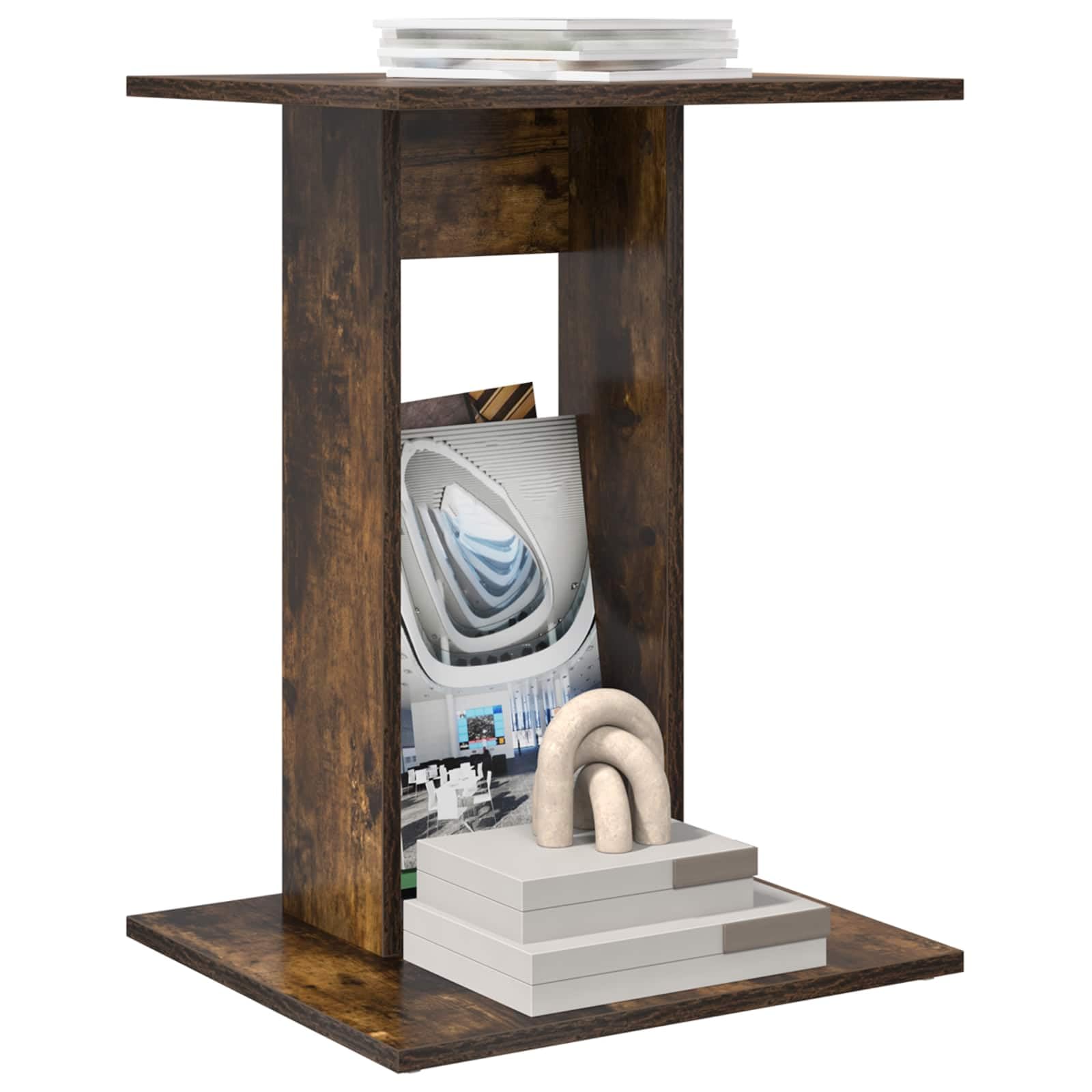 Mesa auxiliar de madera de roble ahumada, 45 x 40 x 62,5 cm, mesa de centro moderna con estante para salón, sofá, dormitorio, pasillo