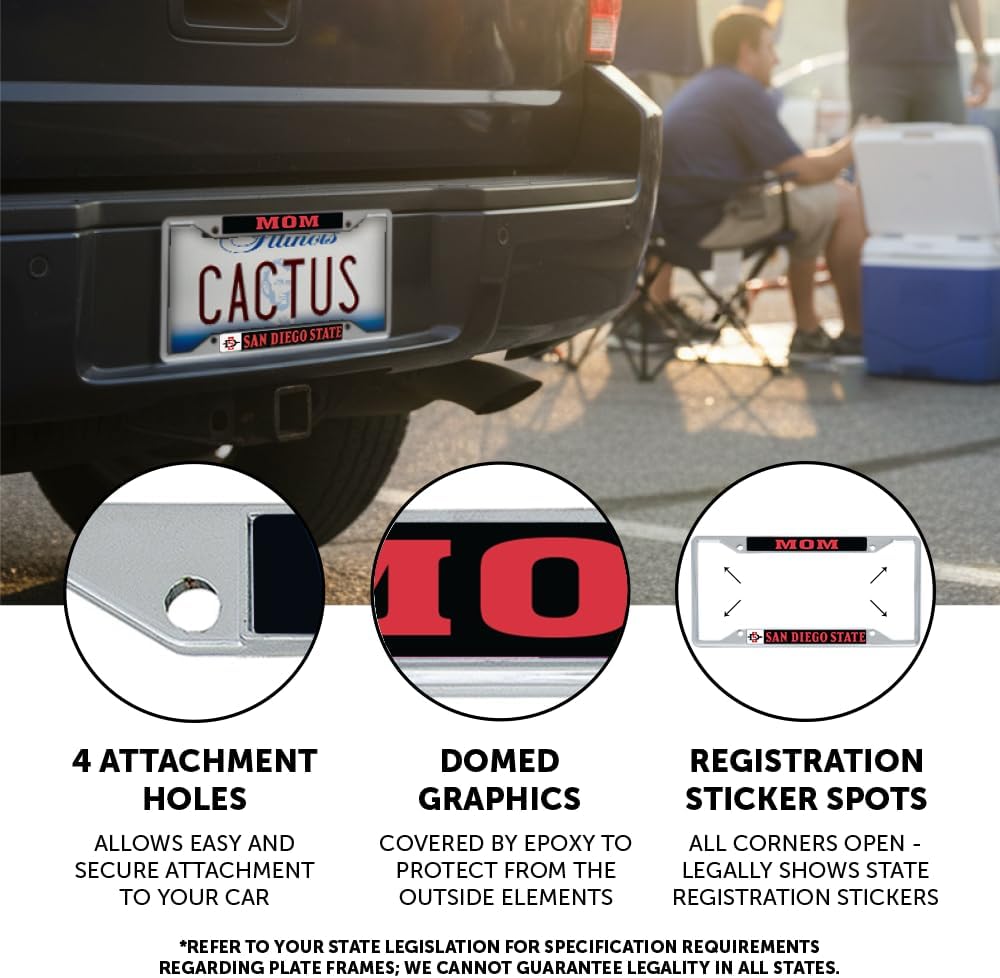 Desert Cactus San Diego State University License Plate Frame Metal Car Tag Holder for Front or Back of Car Officially Licensed (Mom)