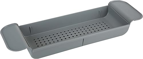 Bath Bliss Organizador extensible para bañera  Antideslizante  Sobre la bañera  21-27 pulgadas  Bandeja para bañera  Almacenamiento y organizador de