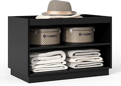 2 estantes de almacenamiento apilables, contenedores de almacenamiento de 28 pulgadas de ancho con compartimento abierto para organizadores de