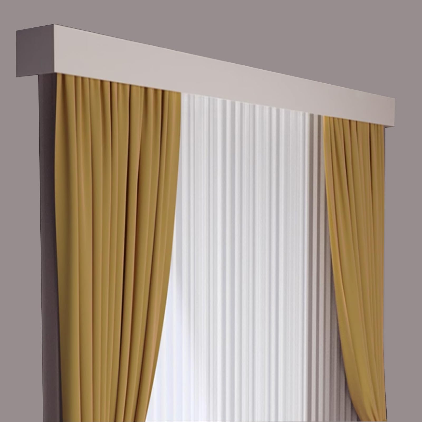 Top Curtain Blocker, Single Track Curtain Rod System for Windows, Privacy Divider for Living Room & Bedroom, Pure White, Ceiling Mount, 130in (L330cm)