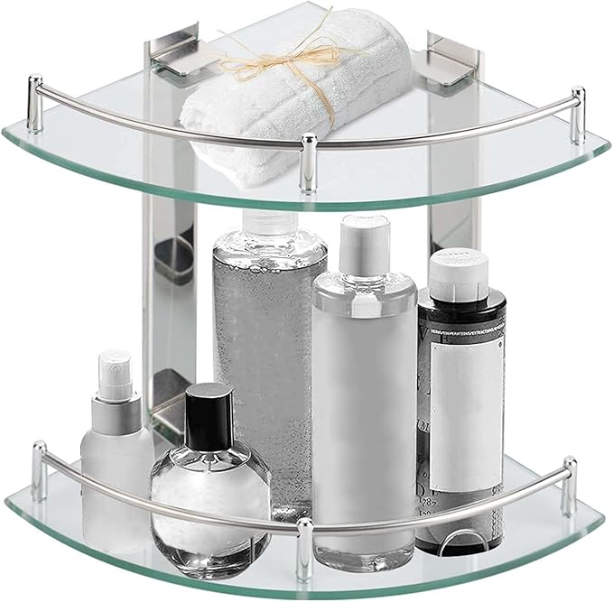 Holdfiturn Bathroom Corner Shelves 2-Tier Glass Bathroom Corner Shelf 2 ...