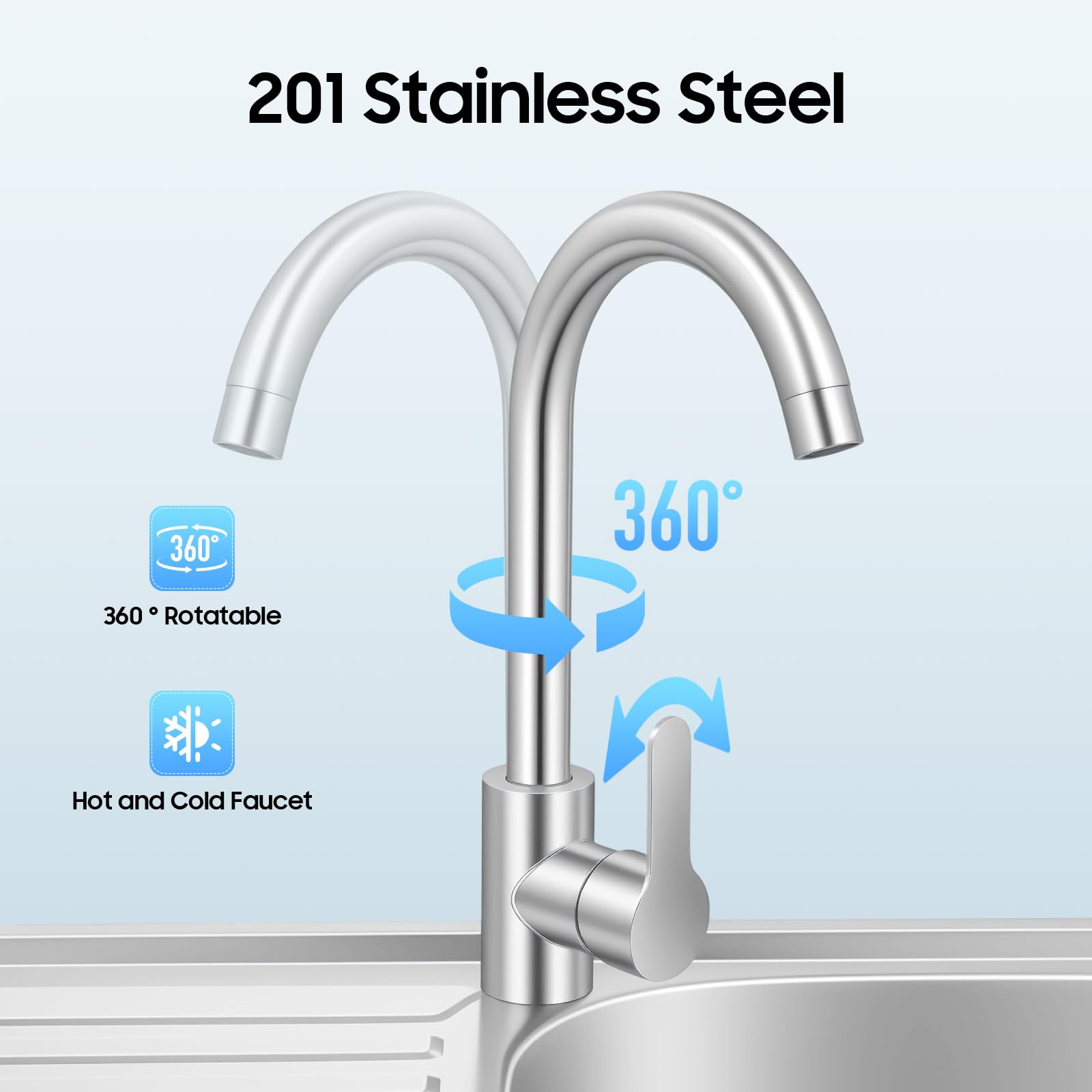 Fregadero de cocina independiente para exteriores, fregadero de acero inoxidable, grifo de lavabo, encimera multifuncional, fregadero, fregadero de agua para cocinas, cafés y bares (75 x 40 x 78 cm)