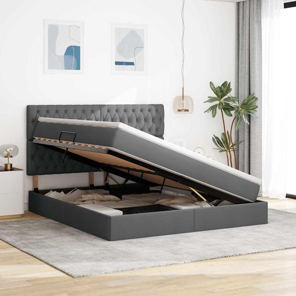 Metalowa z funkcją przechowywania LED Nowoczesny Szary 180x200 cm