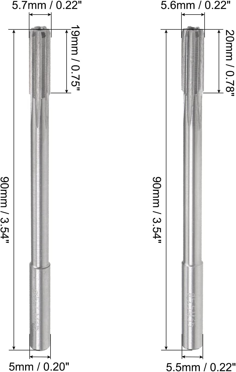 uxcell 5.6mm and 5.7mm Chucking Reamer, Cobalt M35 Lathe Machine Reamer D4 6 Straight Flutes, Round Shank Milling Cutting Tool, for Stainless Steel Alloy Copper Metal, 3pcs