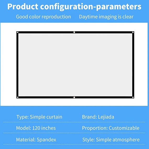 Projector Screen, White Projector Screen, 16:9 No Crease Home Theater Foldable Projection Screen 60