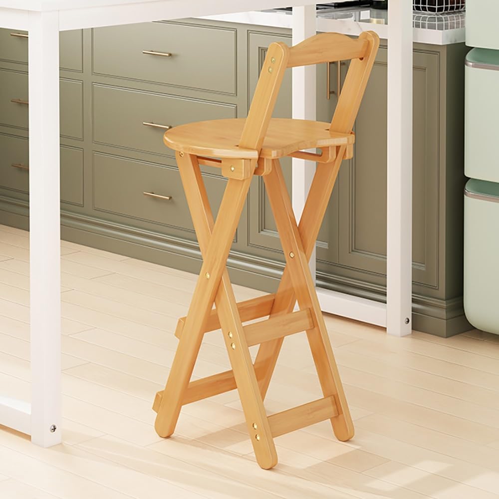 Bamboo Foldable Dining Chair, Vanity Chair Barstools Portable With Back, Folding Tall Stool Counter Chair With Backrest Footrest For Home Kitchen Breakfast Bedroom Camping Fishing(Original Wood,30in/7