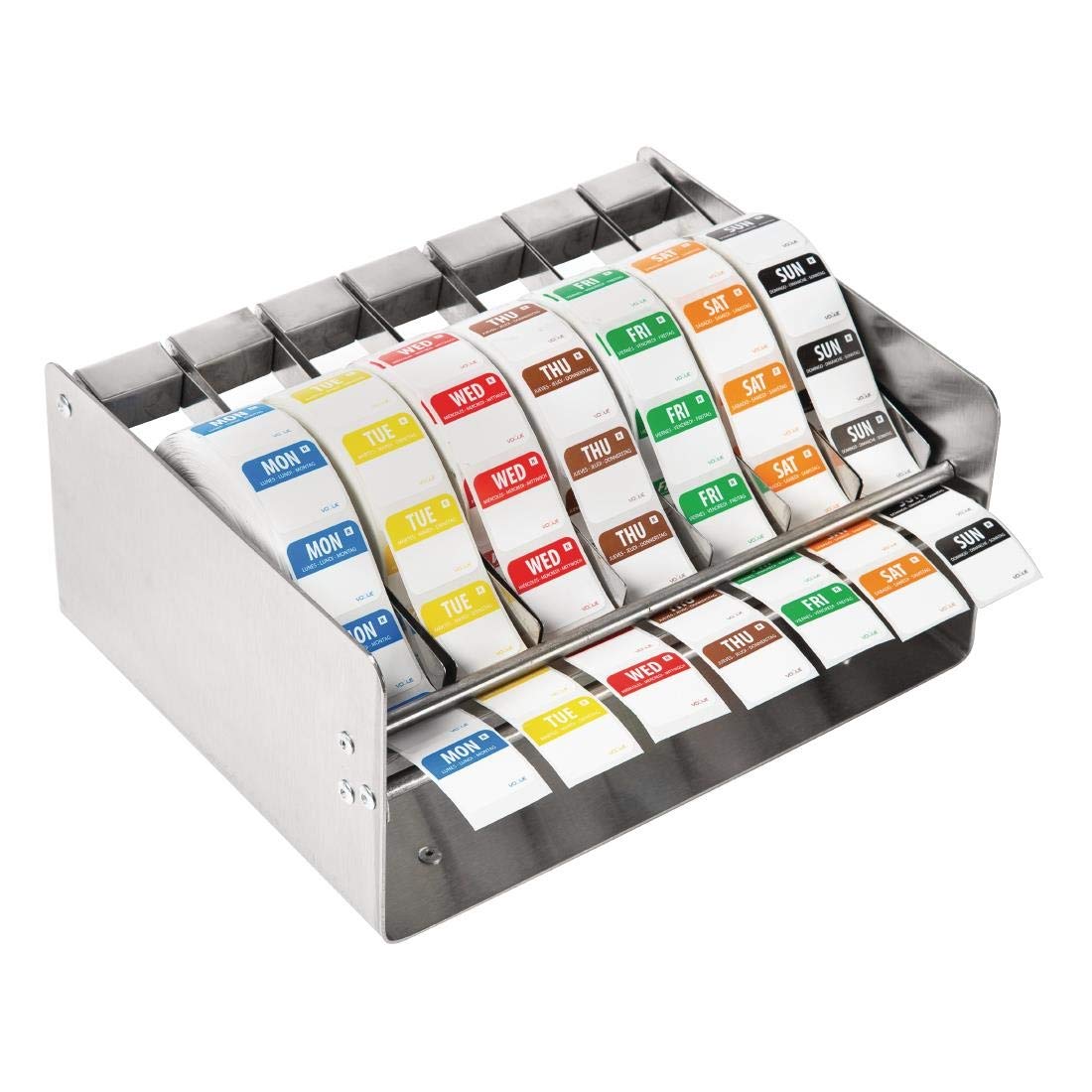 Vogue Distributeur d'étiquettes, acier inoxydable, distributeur de porte-étiquettes à 7 rouleaux, conforme à la FDA, distributeur uniquement, Étiquettes non incluses, L937