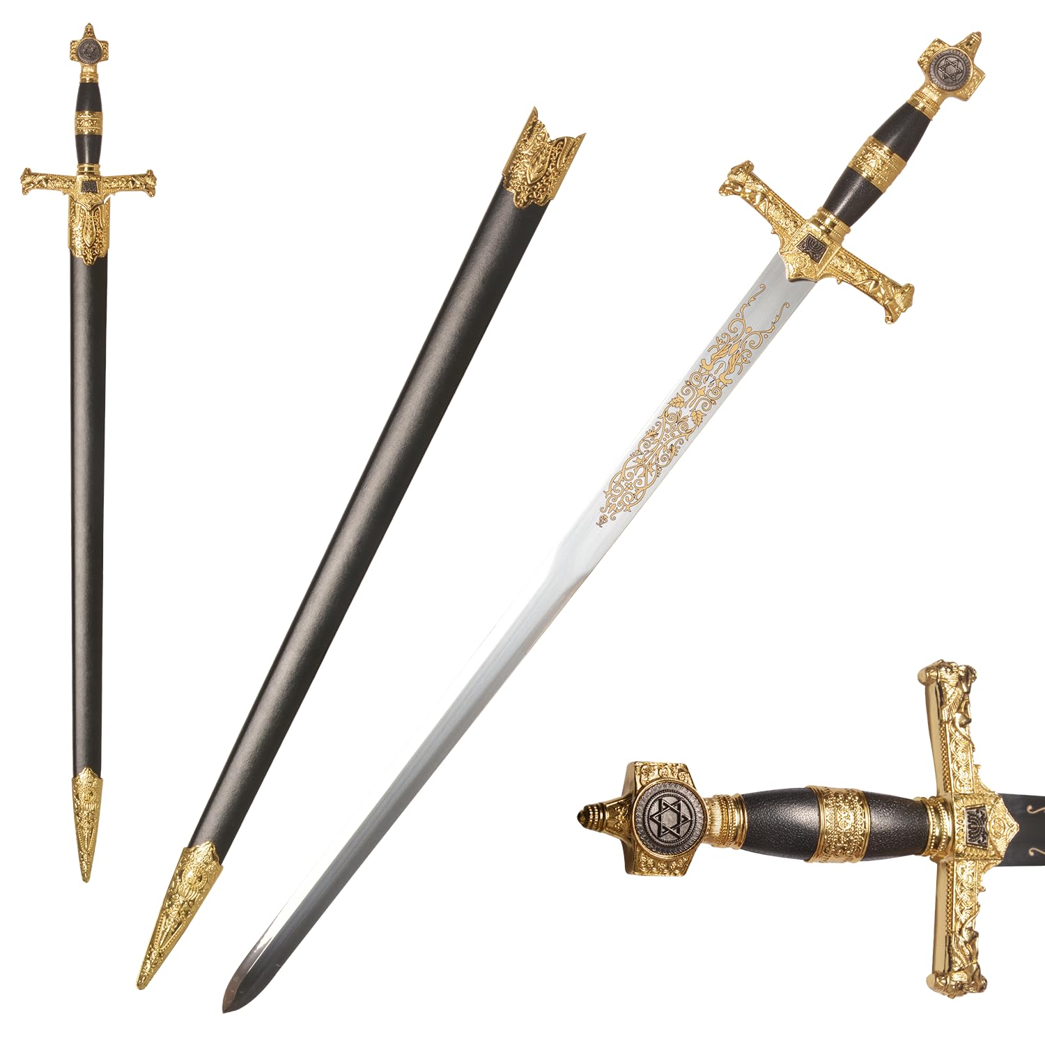 33.8" Medieval Stainless Steel King Solomon Sword Star of David Sword for Collection, Cosplay