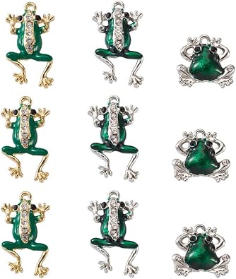 KISSITTY 18pcs/box Enamel Frog Charms Rhinestone Green Frog Pendants 3 Styles Metal Animal Charms 22-34x19-22mm for Necklaces Bracelets Earrings Jewelry Making with Hole 2-2.5mm