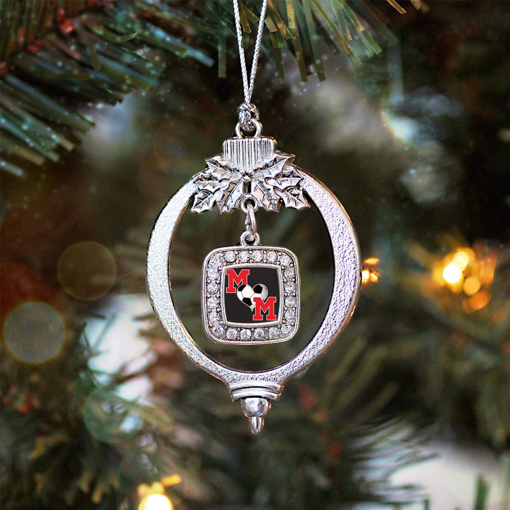 Inspired Silver - Soccer Mom - Silver Christmas Ornament - Square Charm Christmas Tree Ornament with Cubic Zirconia - Holiday Hanging Decoration