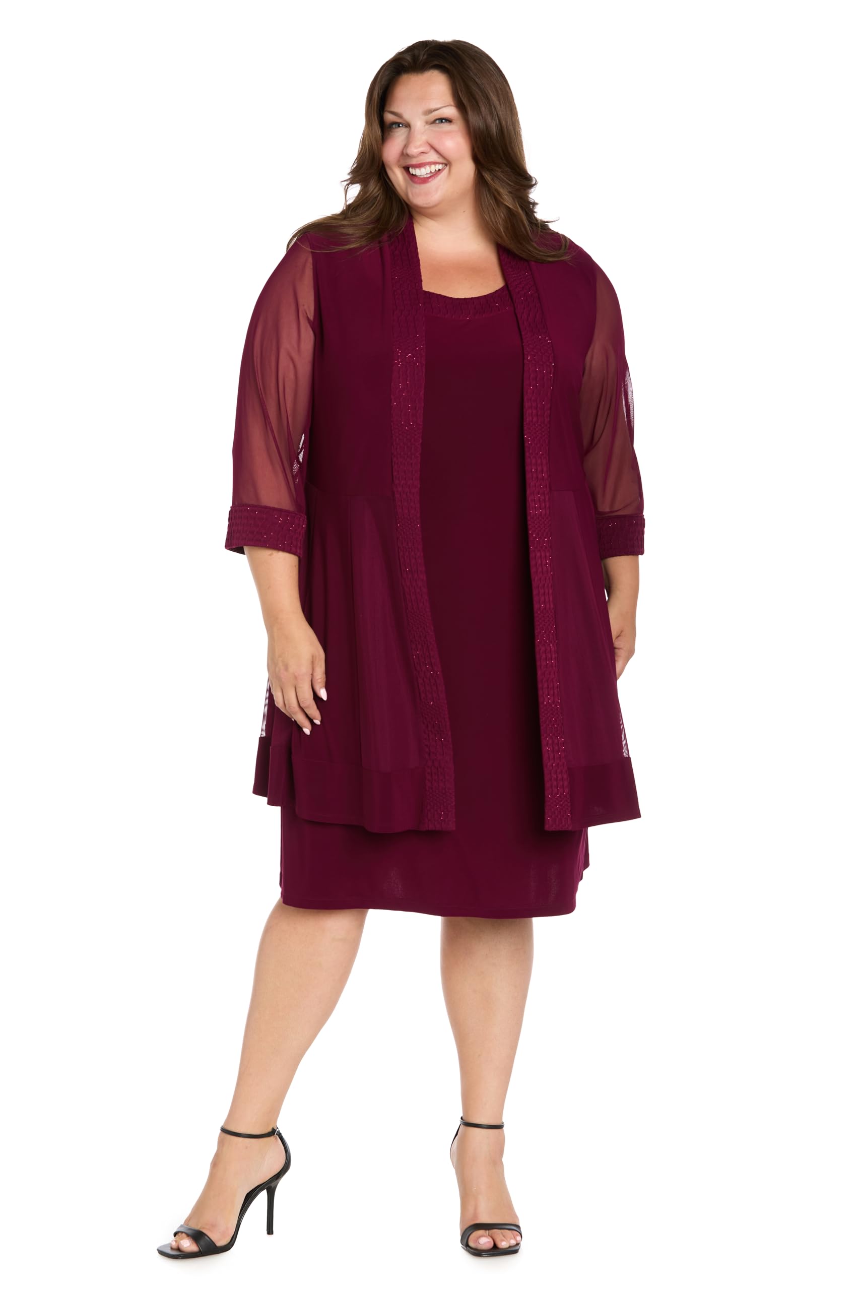 R&amp;M Richards Women's Elegant 2-Piece Shift Dress with Pleated Shimmer Duster Jacket for Mother of the Bride, Cocktail Attire