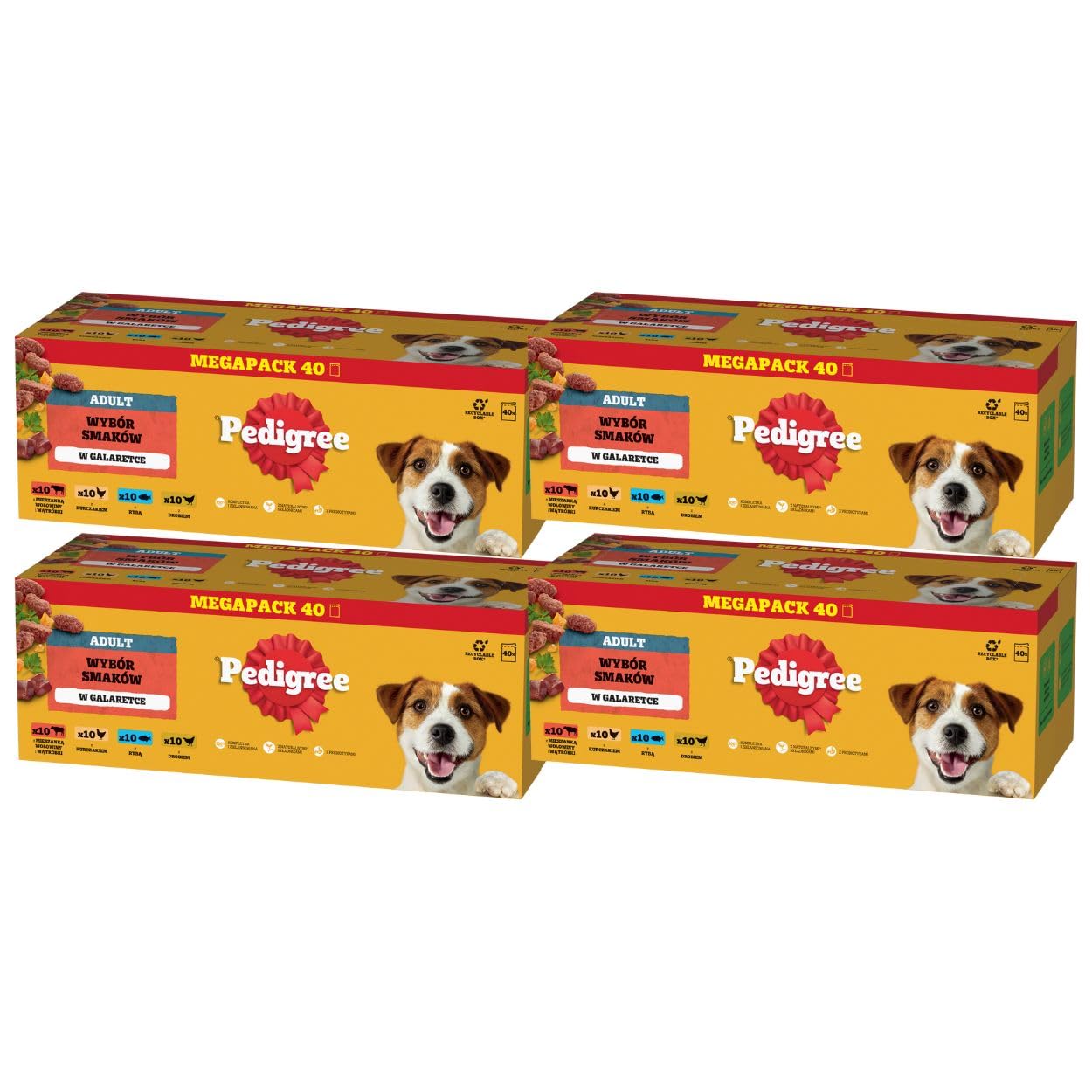 PEDIGREE Giant Pack zestaw galaretek dla dorosłych psów, wybór 4 smaków (2 x 80 x 100 g) mokra karma dla psa w saszetkach 4x40x100g