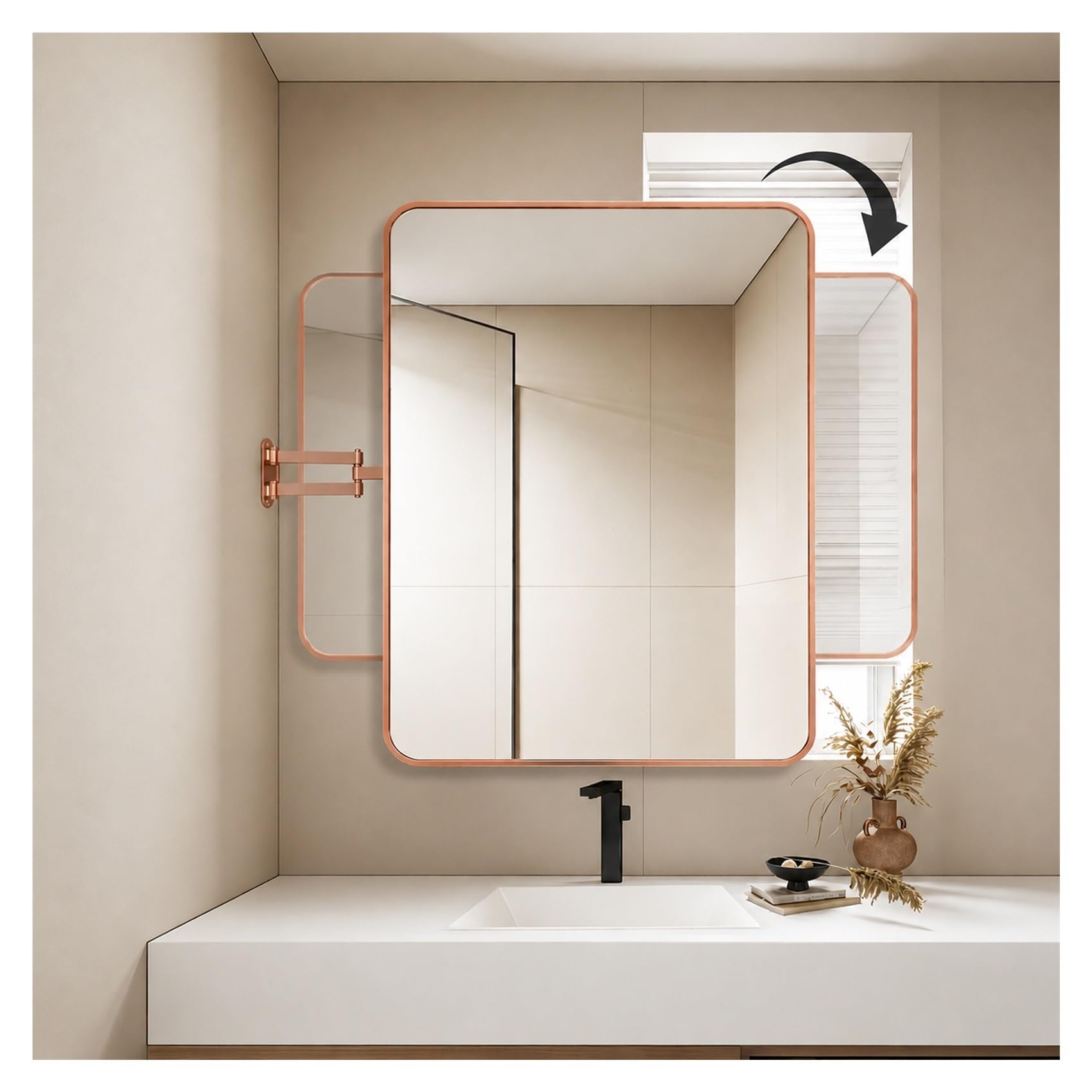 Specchio Bagno Orientabile con Braccio Estensibile 36cm, Specchio Parete