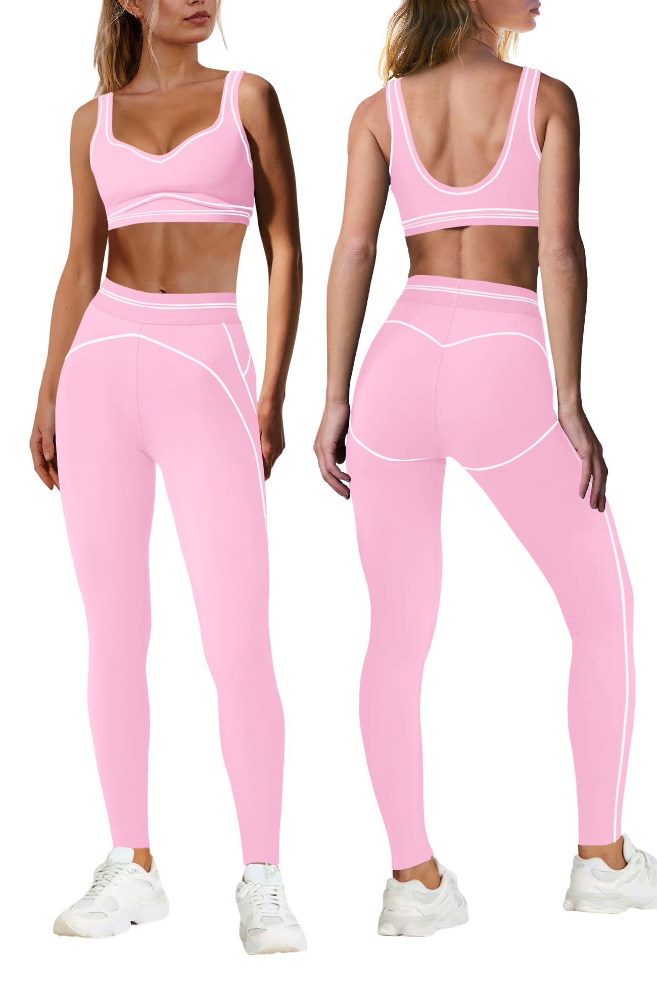 Nirovien Womens 2 Piece Workout Sets Athletic Yoga Sets Pilates Gym Outfits Butt Lifting Leggings and Sports Bra