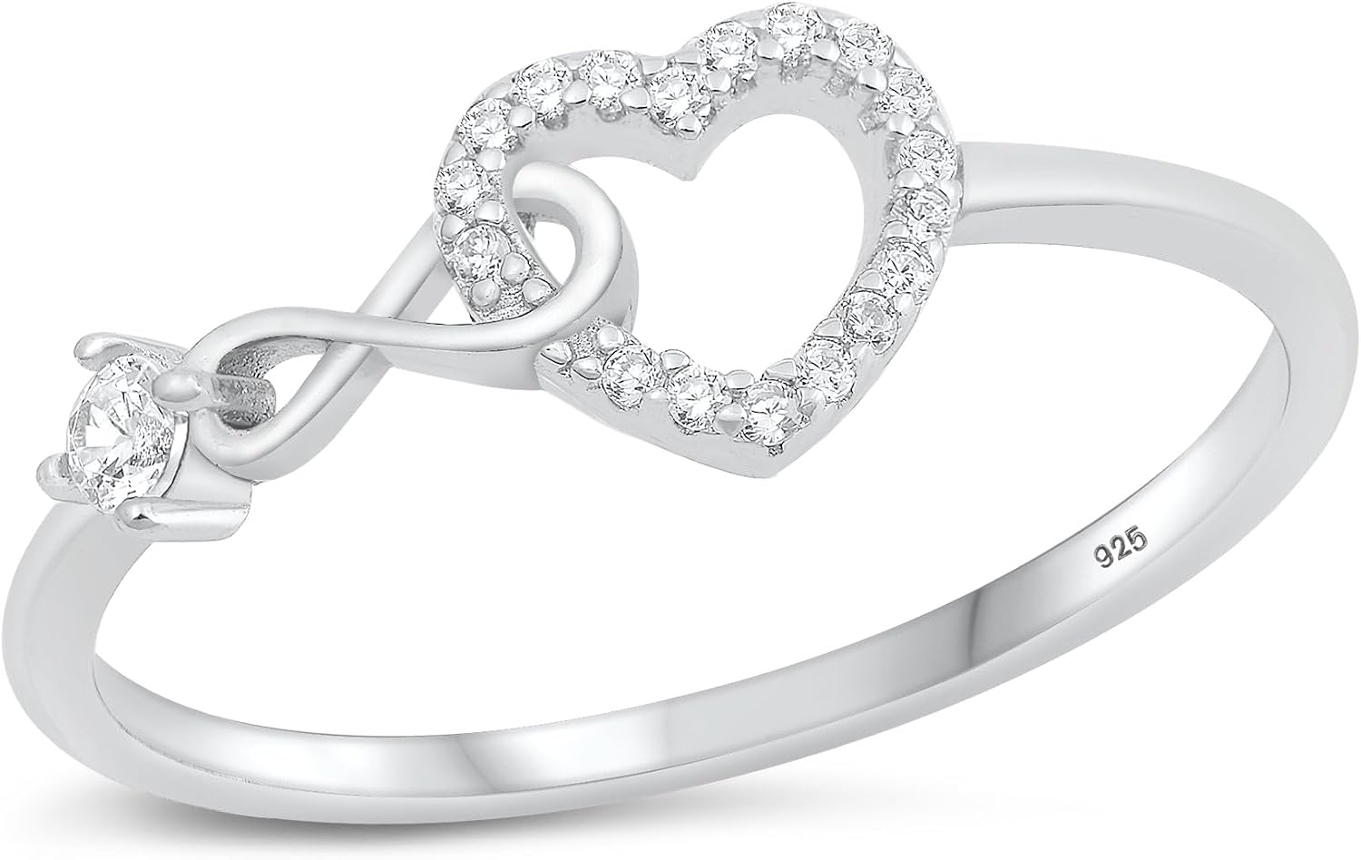 White CZ Polished Heart & Infinity Ring New .925 Sterling Silver Band Sizes 5-10