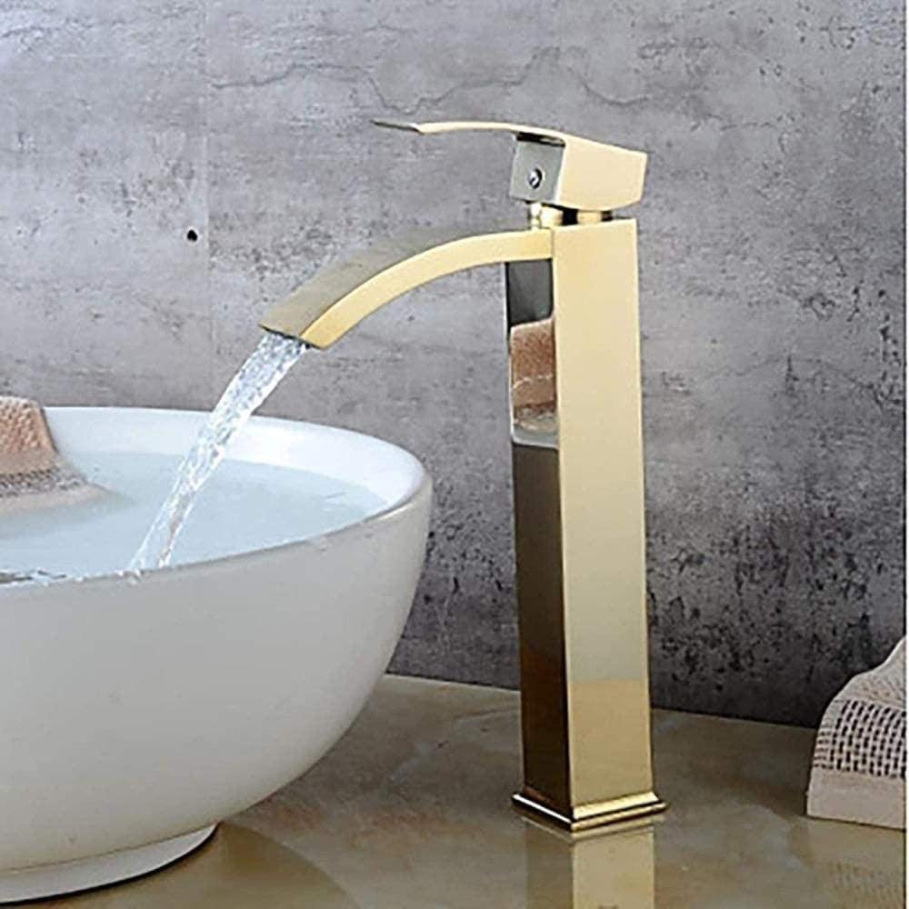 Robinet moderne or salle de bain avec écoulement cascade et poignée ergonomique