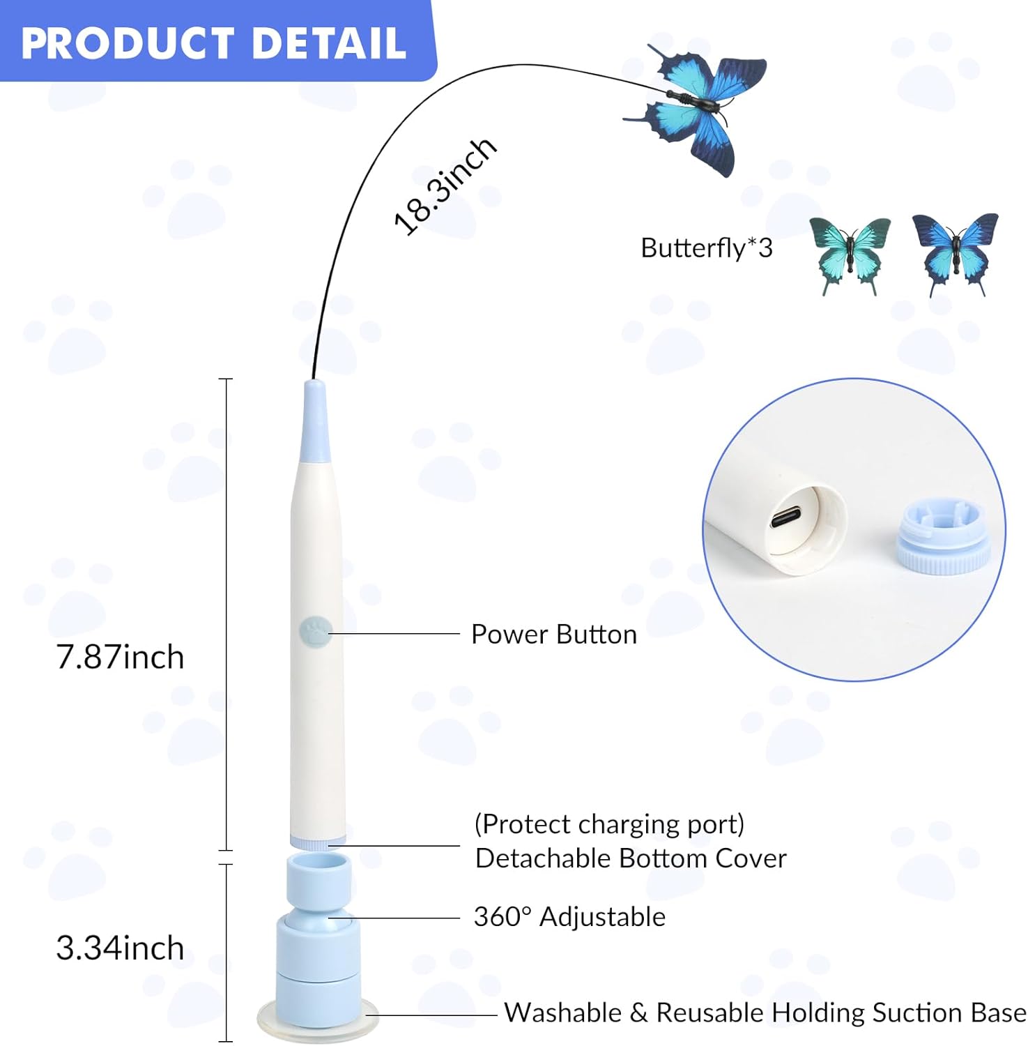 Wortade Interactive Cat Toys for Indoor Cats, Automatic Butterfly Cat Toy USB Rechargeable, Electric Cat Teaser Toy for Bored Indoor, Flying Bird Feather Wand Toy Kitten Toys Multi Cat Households