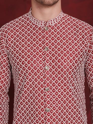 Image of Jompers Men's Silk Blend Regular Fit Sequin Chikankari Front Open Kurtas