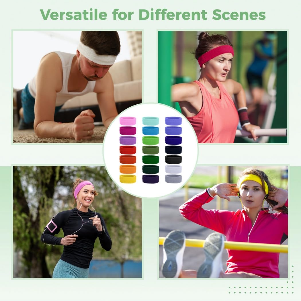 21-teiliges Workout-Stirnband-Set – bunte Uni-Schweißbänder für Bewegung, Sport und Outdoor-Aktivitäten