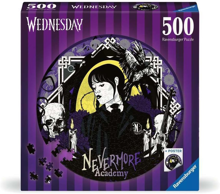 Ravensburger Puzzle 17573 - Nevermore Academy - 500 Teile Wednesday Rundpuzzle für Erwachsene und Kinder ab 14 Jahren