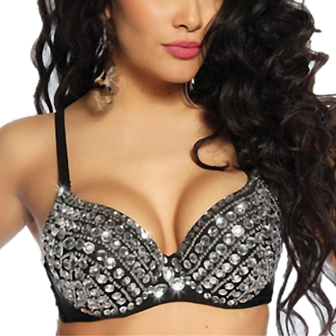 haoricu Top corto de bustier con diamantes de imitación para mujer brasier sexy punk corsé para fiesta club deporte club club ropa de club