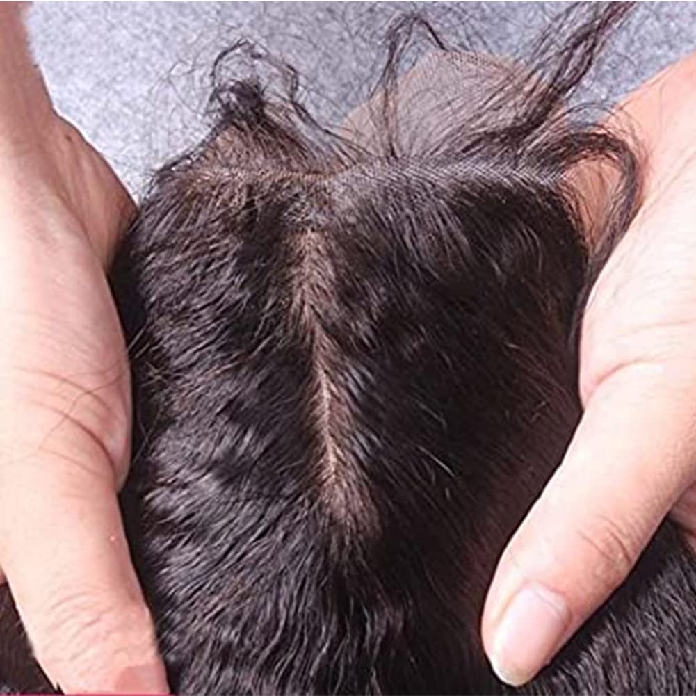 Silk Base Top Closure Yaki Straight Bleached Hidden Knots Free Part 4x4 Fake Scalp Lace Closure With Baby Hair Unprocessed Virgin Kinky Straight Human Hair Closure 14" inch