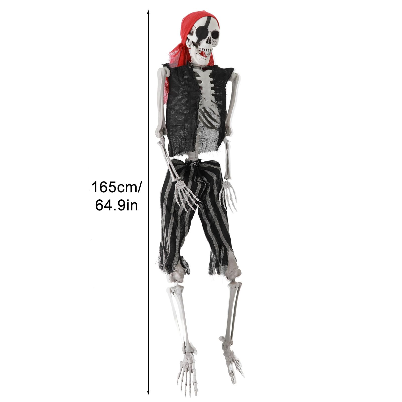 Altsuceser Esqueleto de cuerpo completo de Halloween de 5.2 pies con articulaciones móviles, estilo pirata de tamaño real, esqueleto articulable para decoraciones de esqueleto de Halloween, 170 cm 170