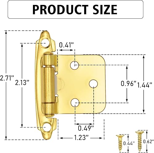 Miniatura 3 de Bisagras de puerta de gabinete de cocina superpuestas de 12 pulgada, paquete de 6 (3 pares) de latón dorado con cierre automático para puertas de