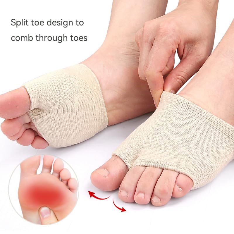 Image of 2 Pairs Metatarsal Pads with Gel Pad - Metatarsal Pads for Women Men - Ball of Foot Cushions for Pain Relief (Biege, Small:5-7)