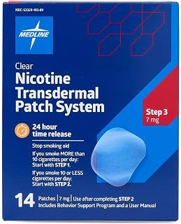Nicotine Patches 7mg to Quit Smoking, Step 3 Nicotine Patch, Nicotine Patch Step 3, Made in USA, Stop Smoking Aid, 24 Hour Time Release, Clear, 14 Patches