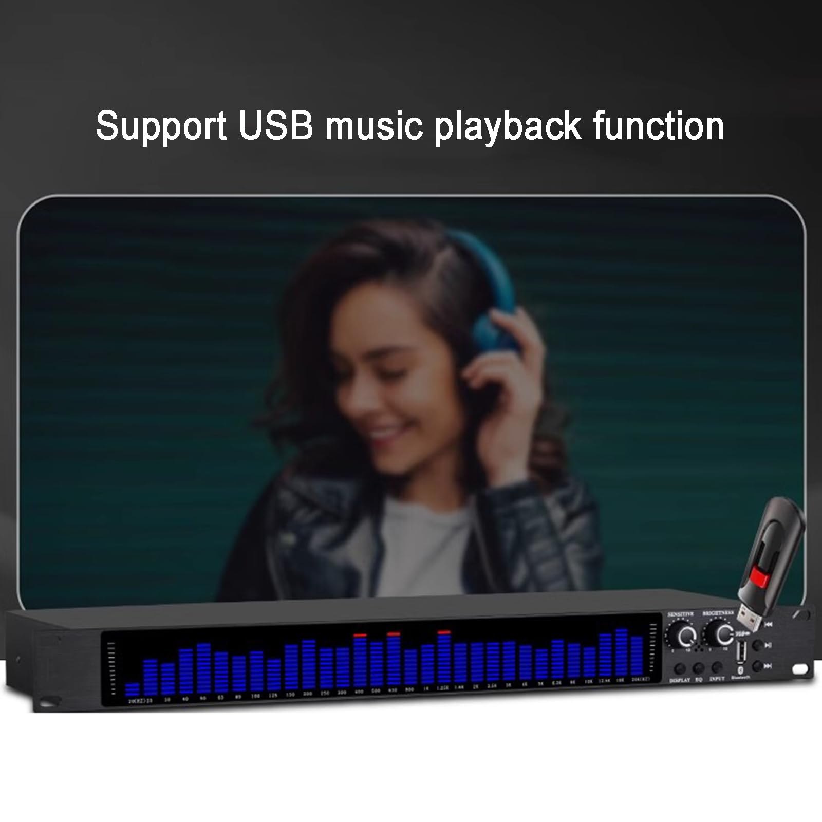 Ecualizador Digital, Analizador De Espectro De Audio De 31 Bandas, con 5 Modos Preestablecidos, Reducción De Ruido, Interfaz XLR Y RCA, Compatible con Reproducción De Disco U/Bluetooth