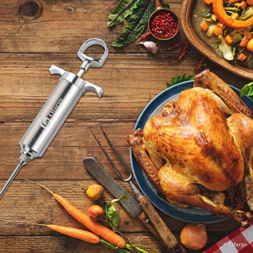 Foto von Ofargo Edelstahl Fleischspritze mit 3 Marinadeneinspritznadeln für Holzkohlegrills, 59 ml Fassungsvermögen, inklusive Bedienungsanleitung (evtl. nicht in deutscher Sprache)