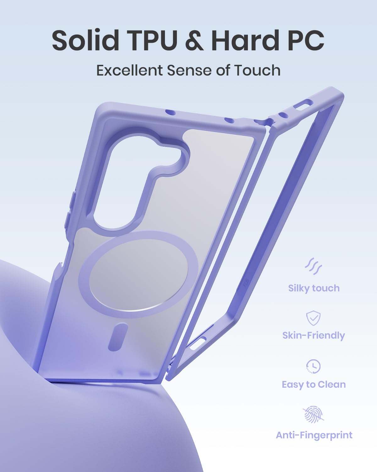 Custodia magnetica per Samsung Galaxy Z fold 7, sottile, traslucida, opaca, con telaio in TPU antiurto e retro in PC antigraffio, anello magnetico resistente, viola lavanda
