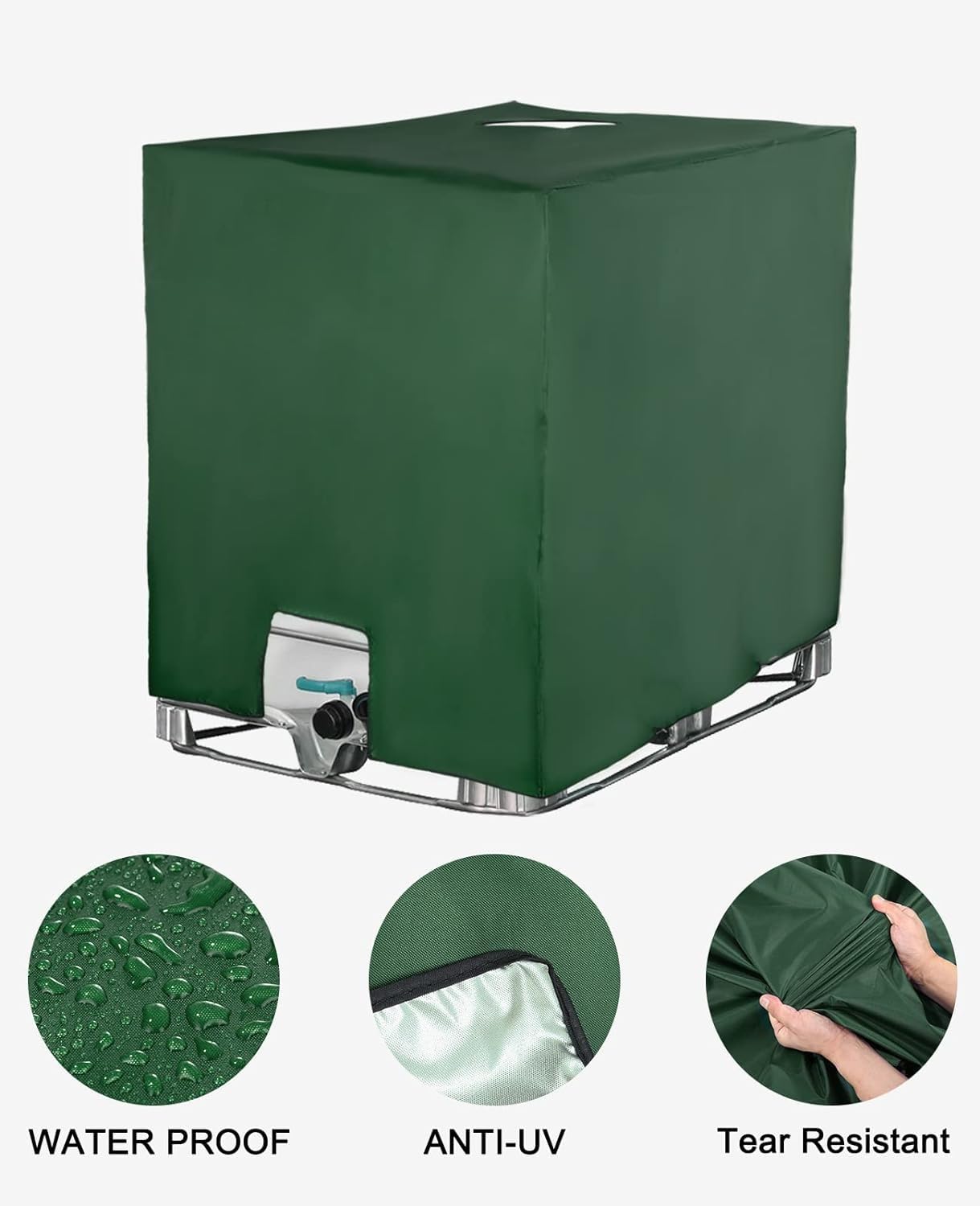 Copertura Serbatoio IBC 1000L | In Tela Oxford Impermeabile | Con Cerniera | UV Resistente | Per Acqua Piovana - Foto 4