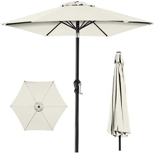 Best Choice Products 10ft Outdoor Steel Polyester Market Patio Umbrella w/Crank, Easy Push Button, Tilt, Table Compatible - Ivory