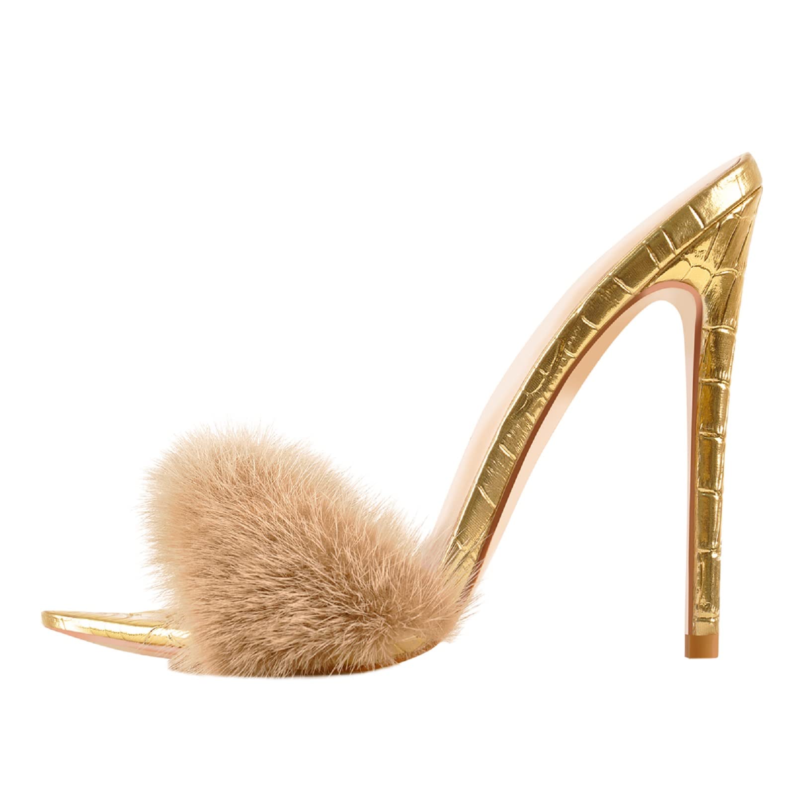 RichealnanaWomen's Fur Fuzzy Sexy High Heels for Women Stiletto High Heels Mules Sandals