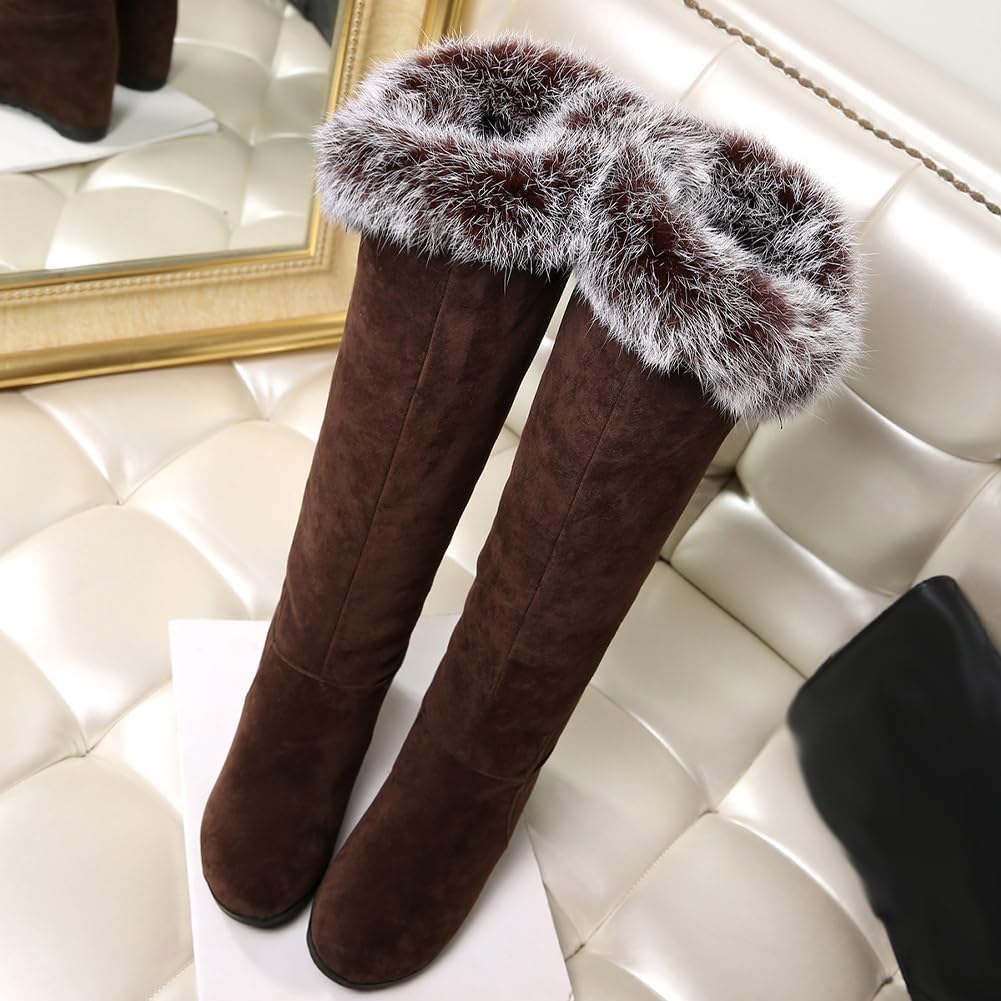 Women's Winter Over The Knee Thigh High Snow Boots Rabbit Fur Collar Waterproof Warm Wedge Boots for Women Wide Calf