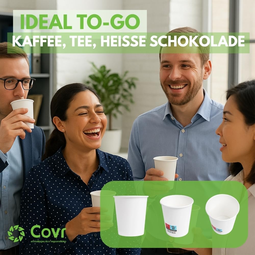 COVR Weiße Pappbecher Coffee to Go, Einweg Kaffeebecher & Papierbecher, für Heiß- & Kaltgetränke, robust und griffig, 18–20 cl (7 oz), 3000 Stück