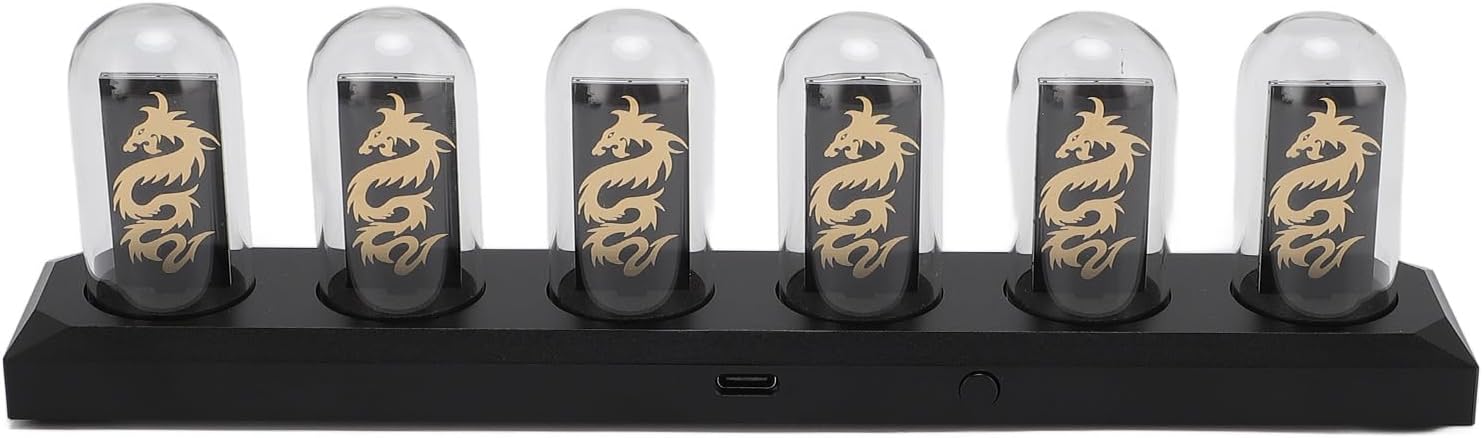 RGB Tube Clock, LED Glowing Nixie Tube Clock with 1.14 Inch IPS Color Screen, 16 Million Colors and 3 Light Modes, Weather Settings, 12/24H Display, for Home