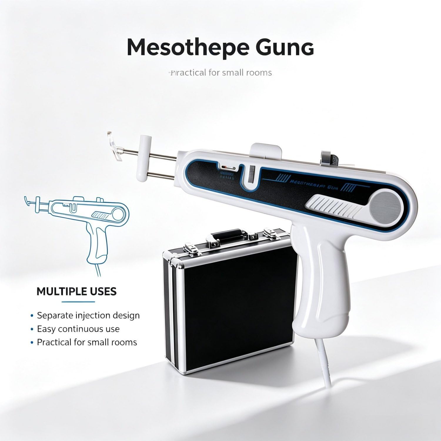 Appareil de Soin de la Peau à l'eau, Pistolet méso Portable | Appareil d'injection faciale portable pour une hydratation profonde ; utilisation facile pour les soins quotidiens à domicile