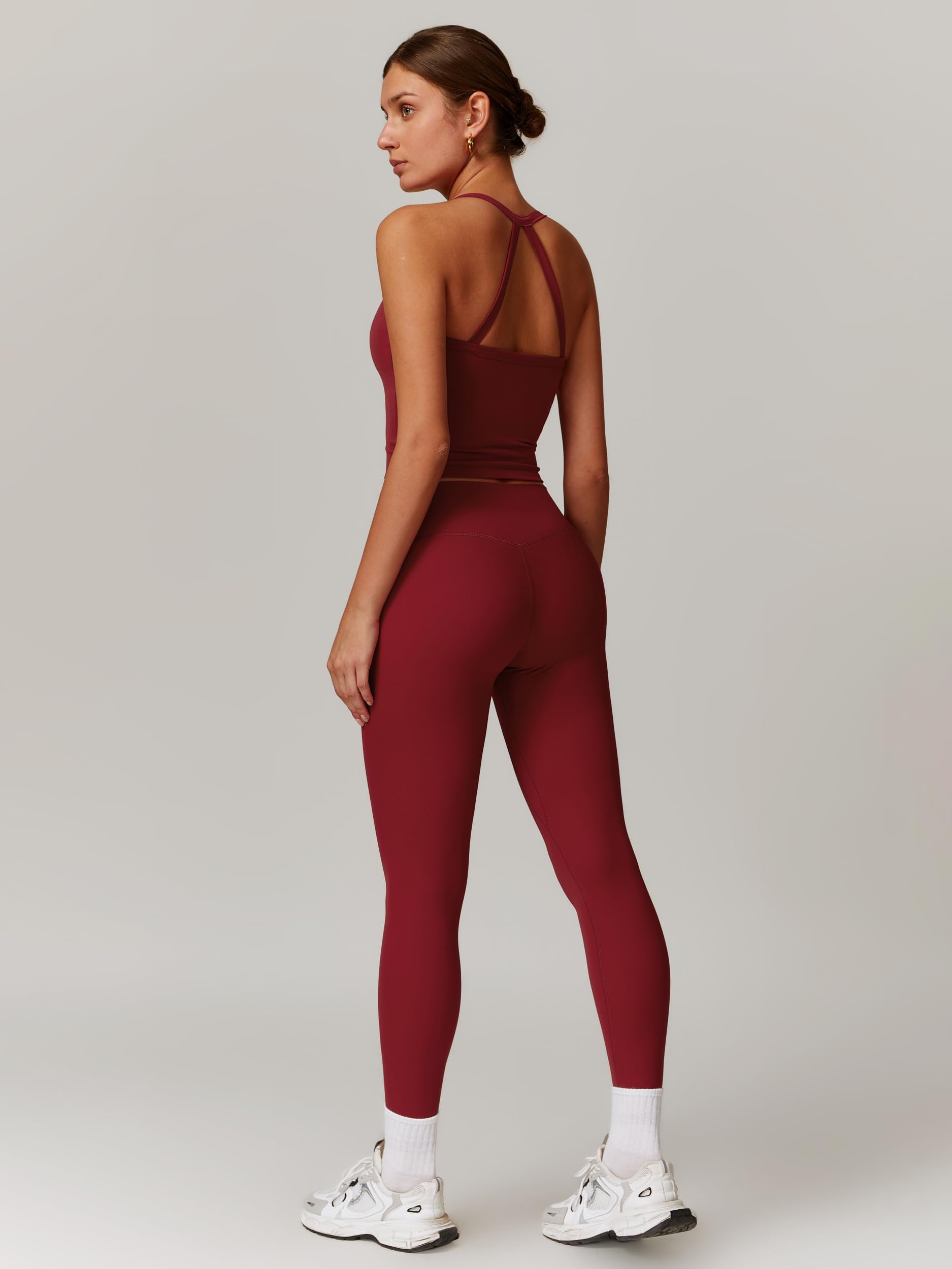 Odizli Sport Set Damen Ärmellos Top mit BH + High Waist Leggings Gym Workout Yoga Fitness Outfit