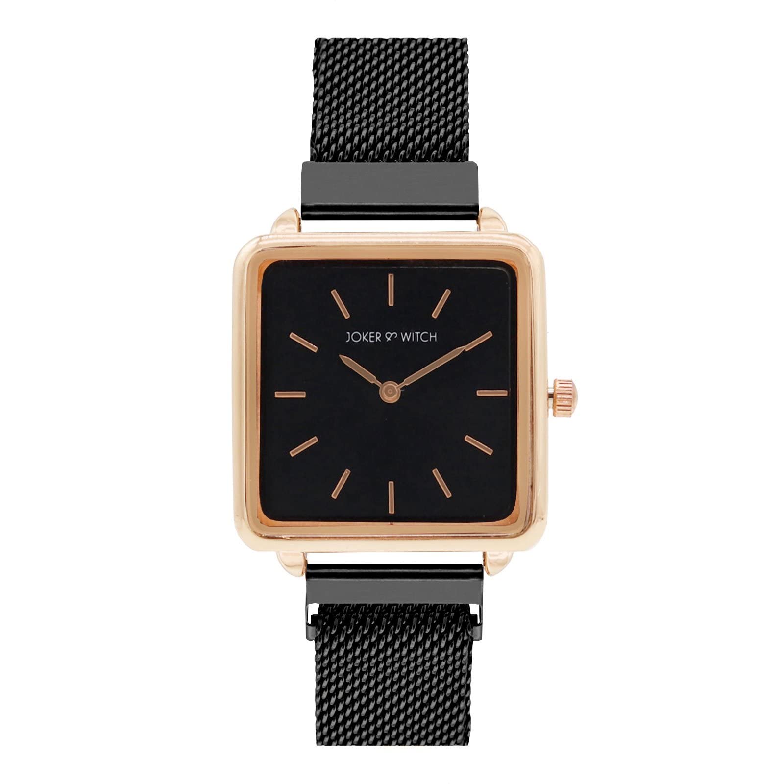Joker and Witch Vintage 28mm Black Dial 14mm Black Stainless Steel Strap Watch for Women-image-44